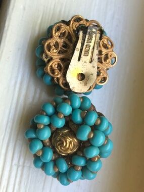 Vintage Signed Luisa Conti Turquoise Beaded Clip Earrings